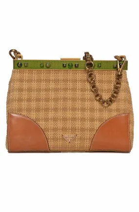 Prada Shoulder Paglia Straw Frame Bag