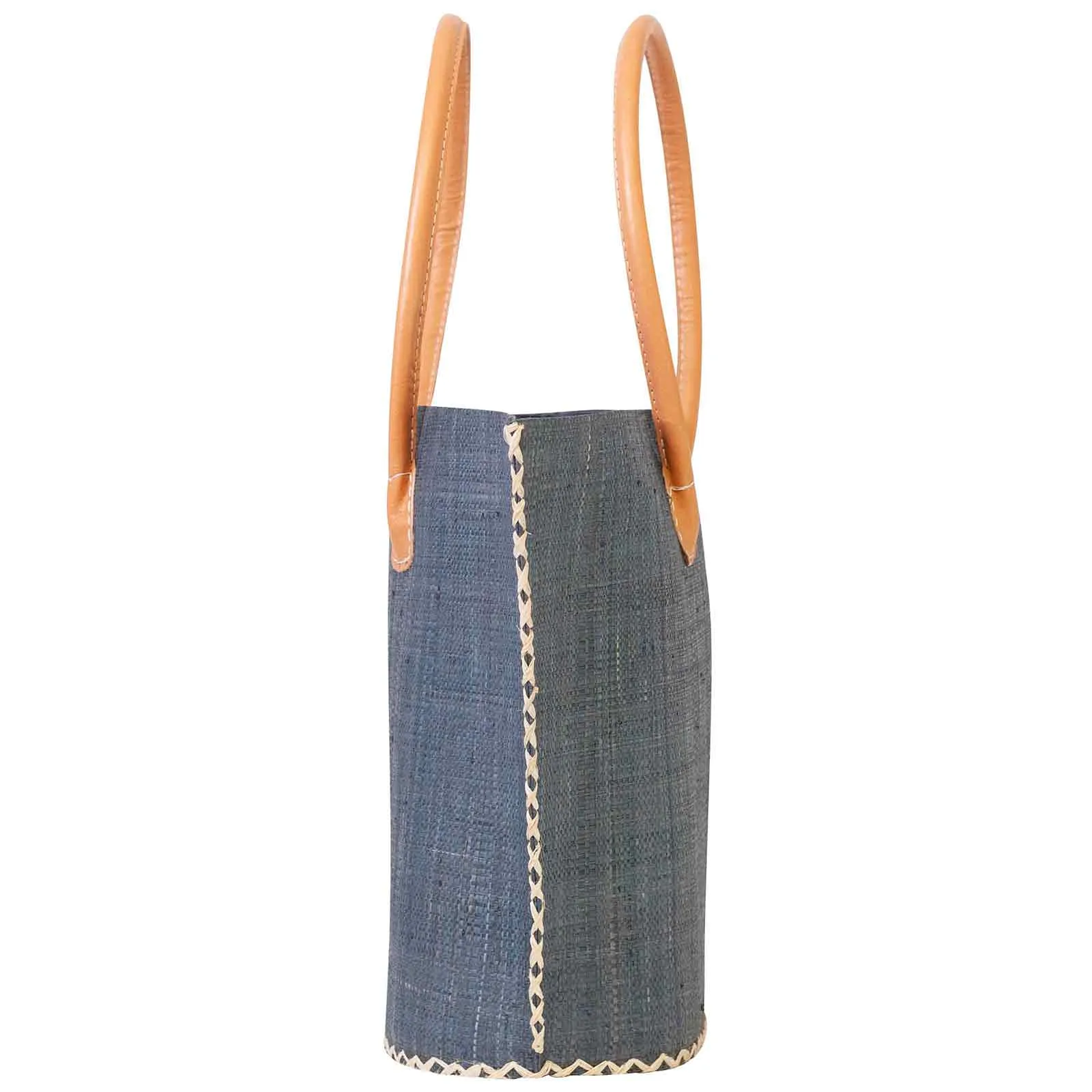 Raffia Grey Tote with Leather Handle