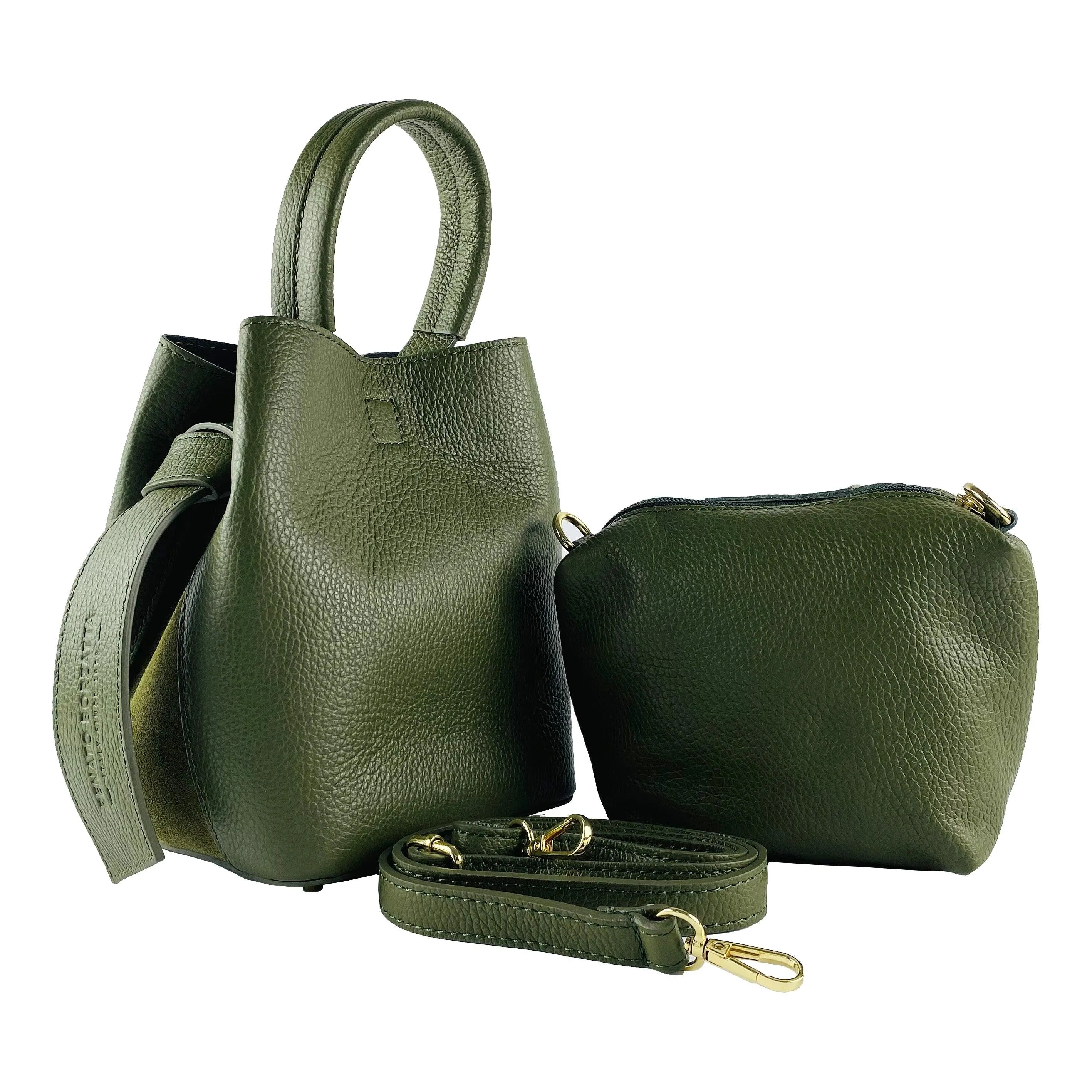 RB1006E | Women's Bucket Bag with Shoulder Bag in Genuine Leather | 16 x 14 x 21 cm