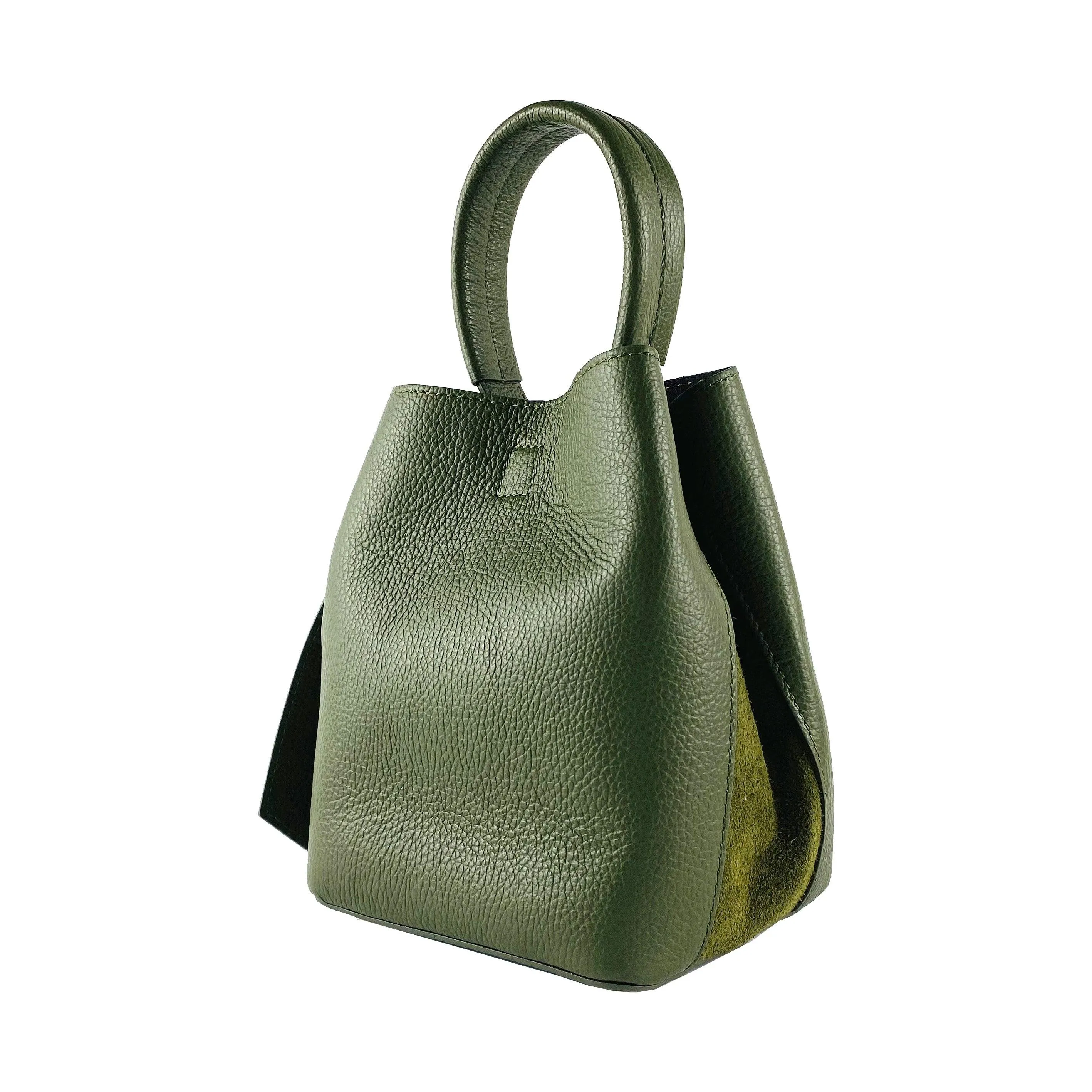 RB1006E | Women's Bucket Bag with Shoulder Bag in Genuine Leather | 16 x 14 x 21 cm