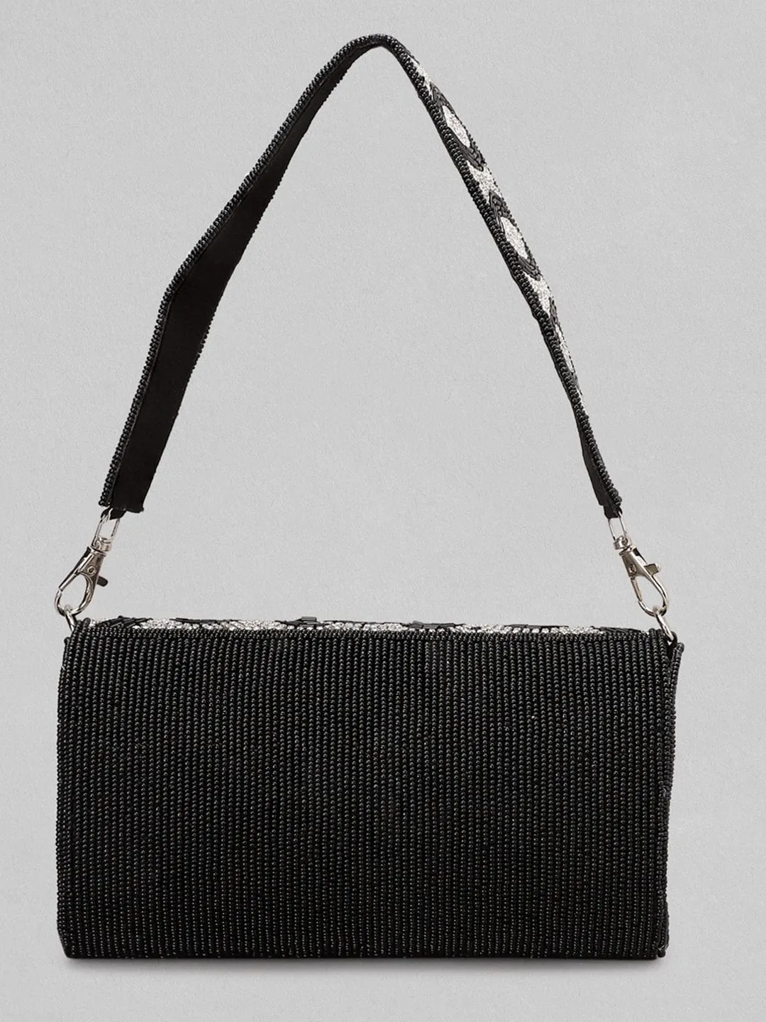 Rubans Black And White Beaded Sling Bag