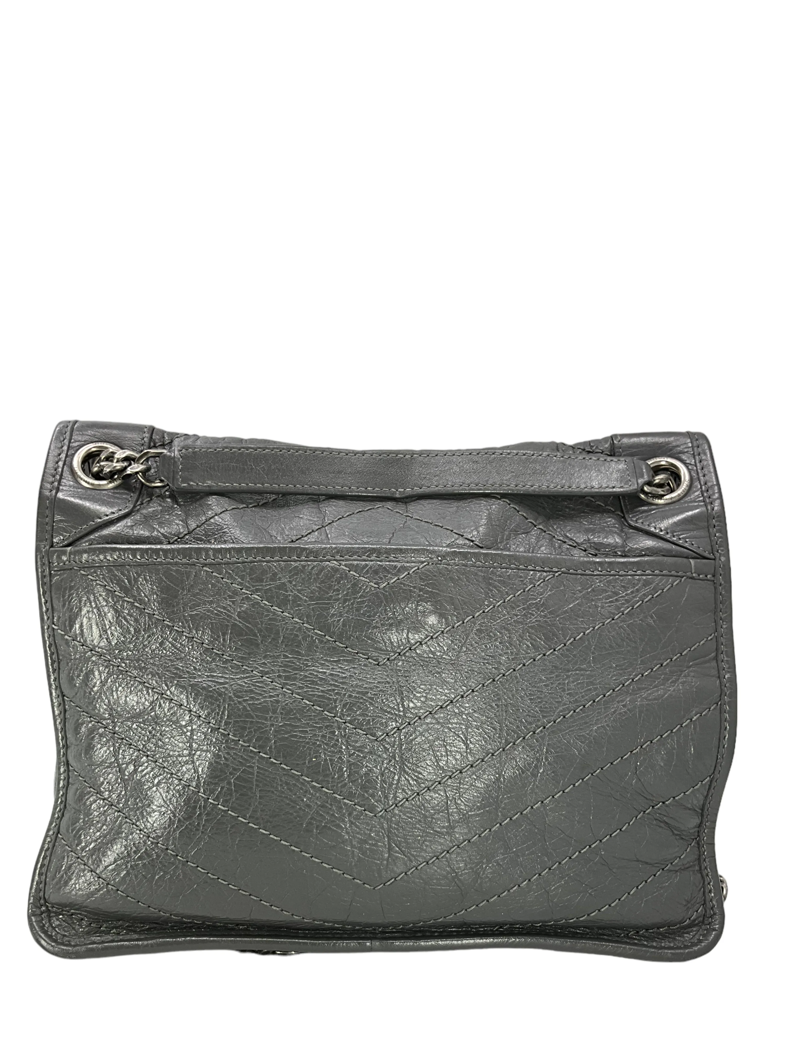 SAINT LAURENT Crinkled Calfskin Monogram Niki Medium Chain Bag