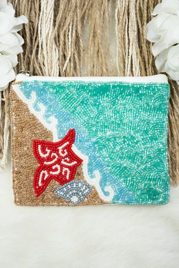 Sea beaded coin clutch