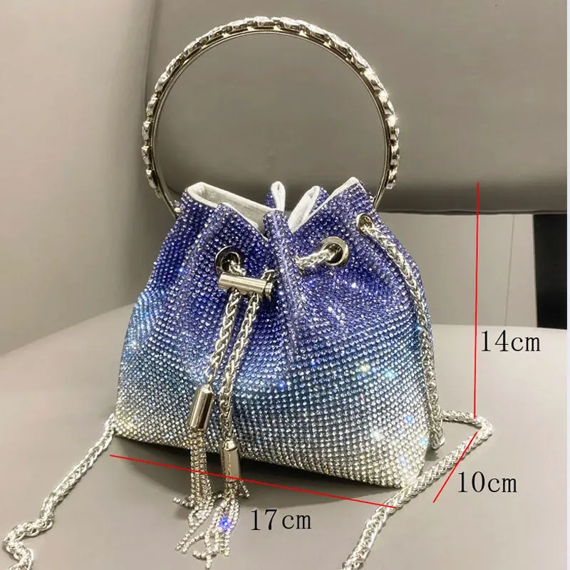 Shiny Crystal Clutch Purse Bucket Bag