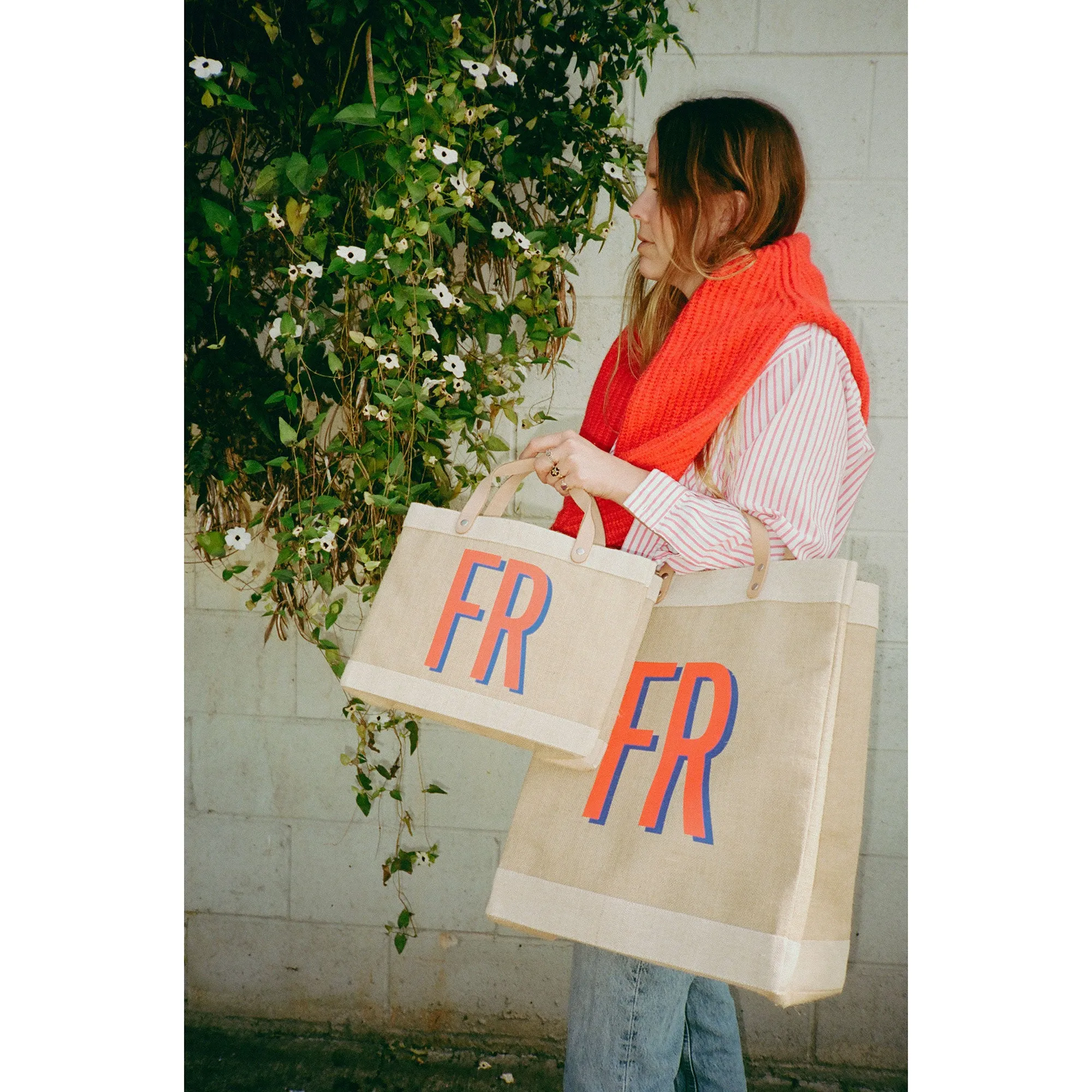 Shoulder Market Bag in Natural with Large Monogram