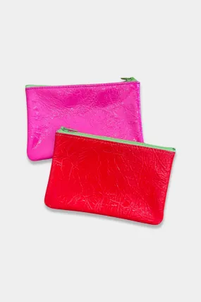 Small Color Block Zip Pouch | Fluoro Pink   Fluoro Red