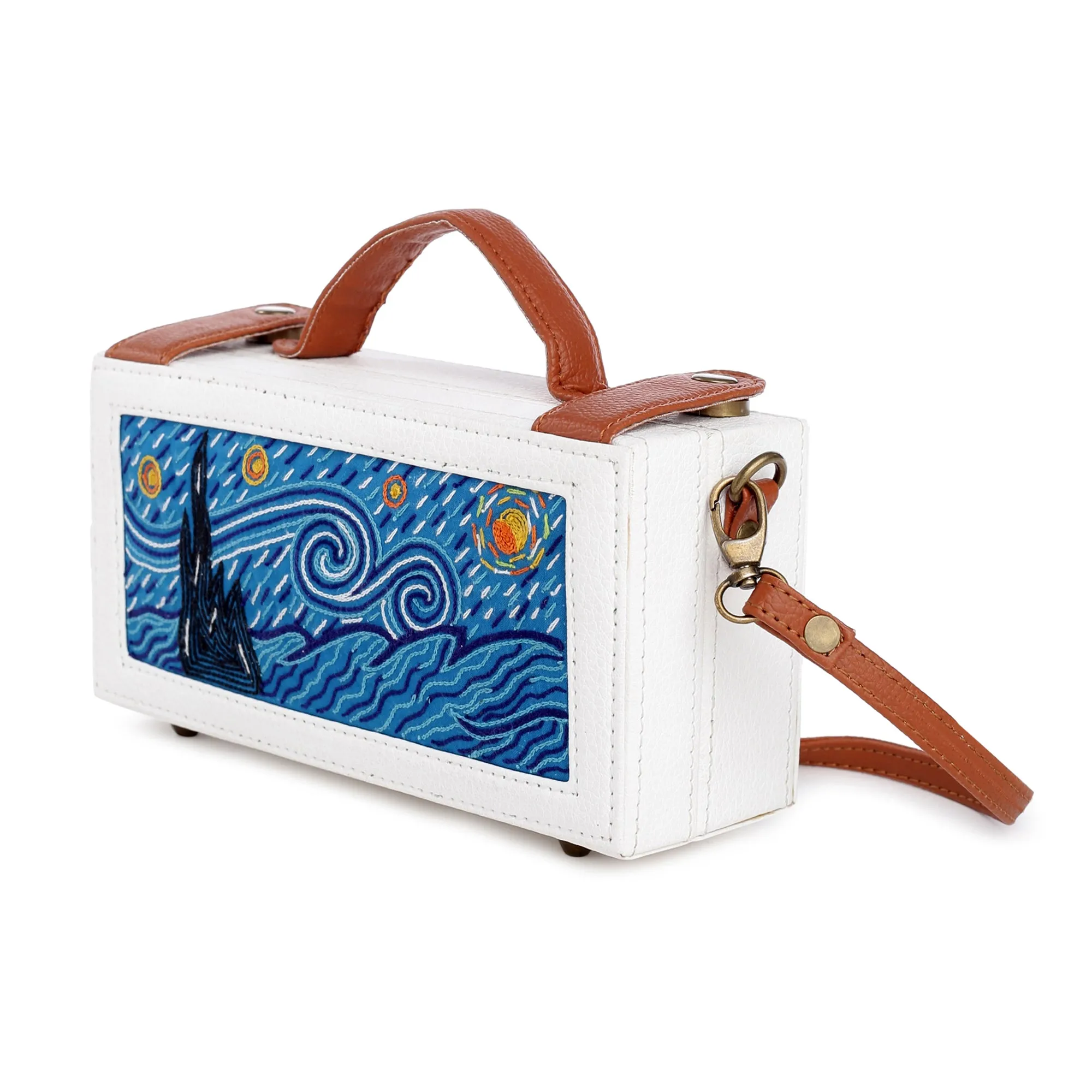 Starry night hand embroidered crossbody clutch bag for women