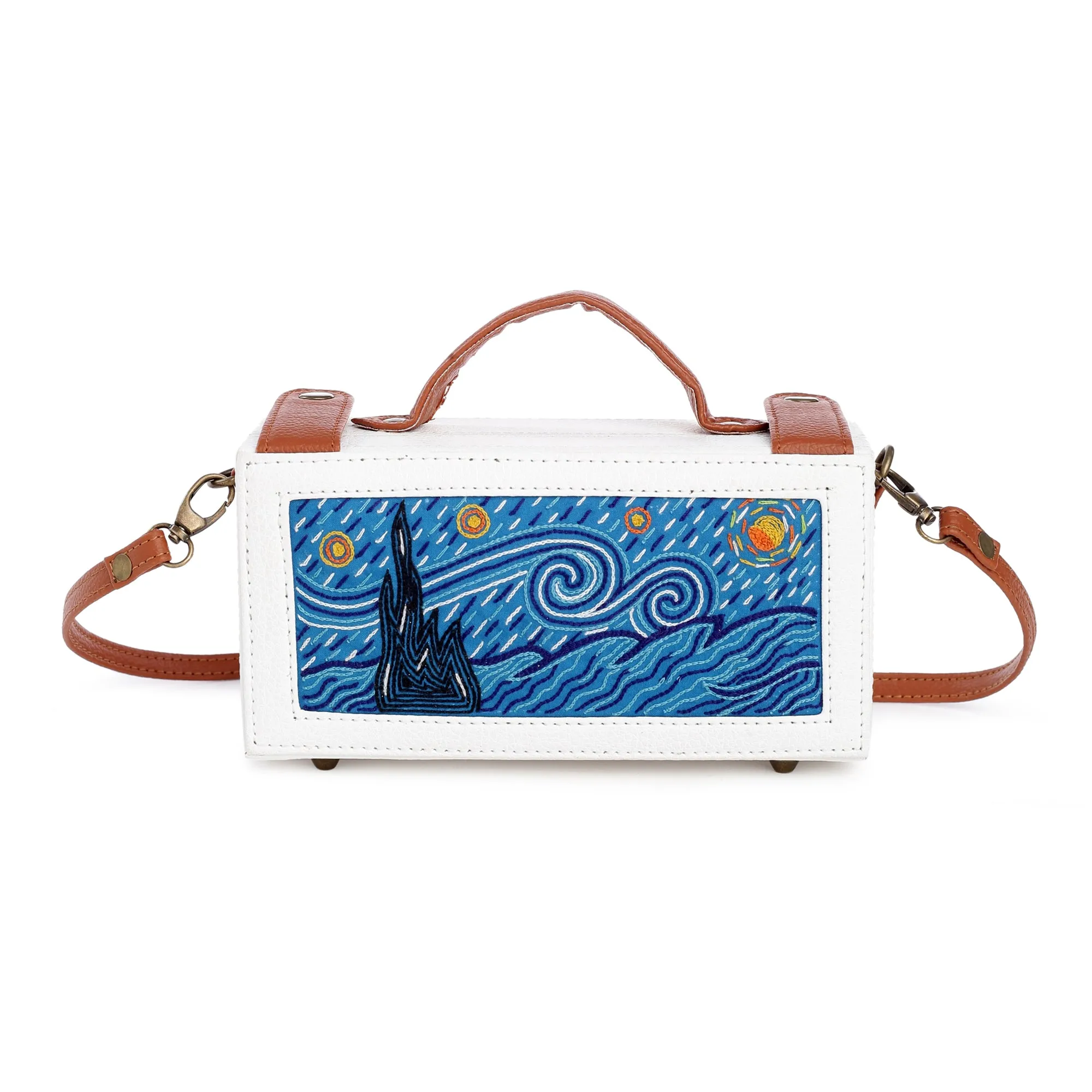 Starry night hand embroidered crossbody clutch bag for women