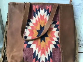 Sunset Aztec Fringed Crossbody Tote