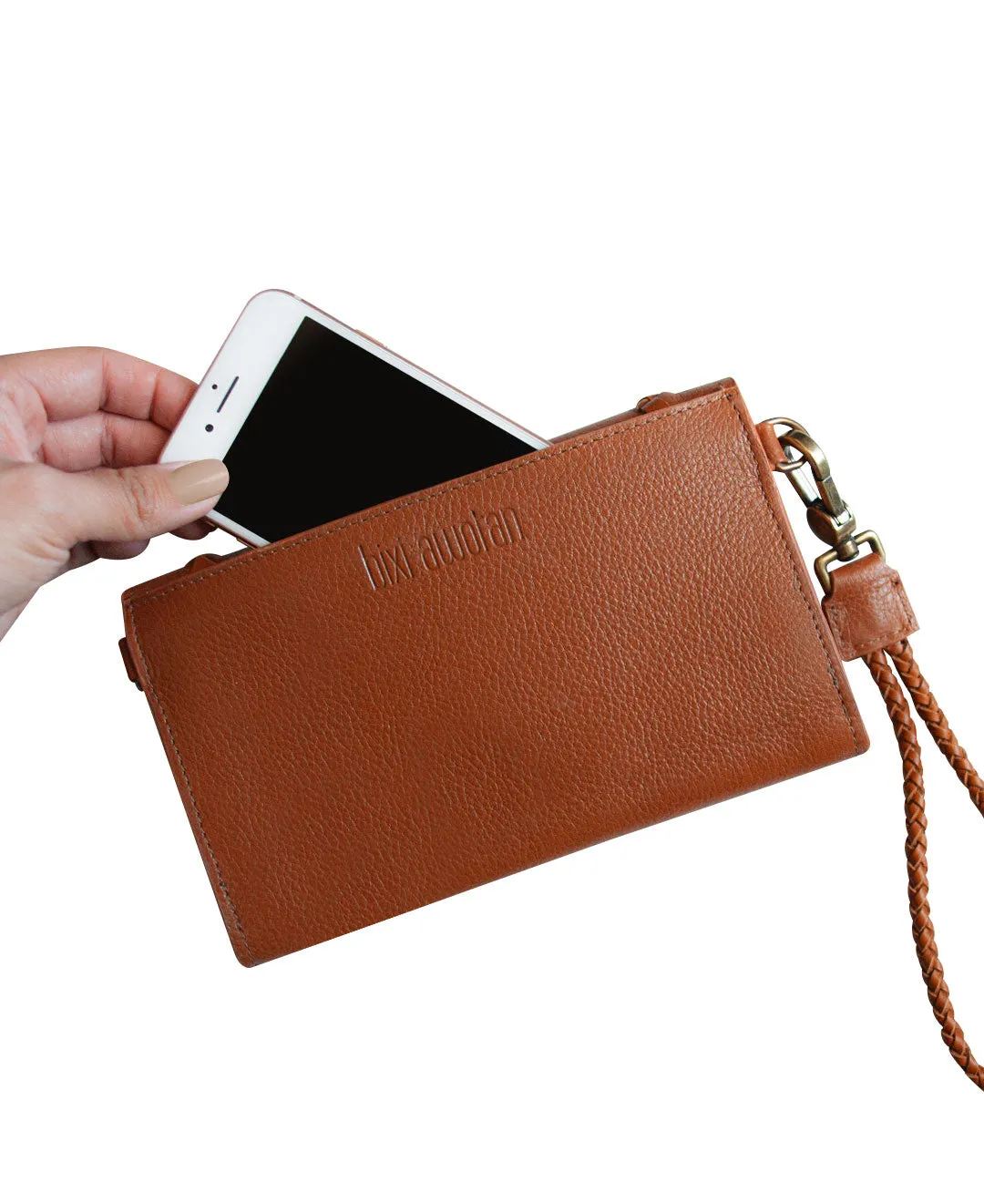 Tan MILA Clutch Wallet with Wrist Strap - Full Grain Leather