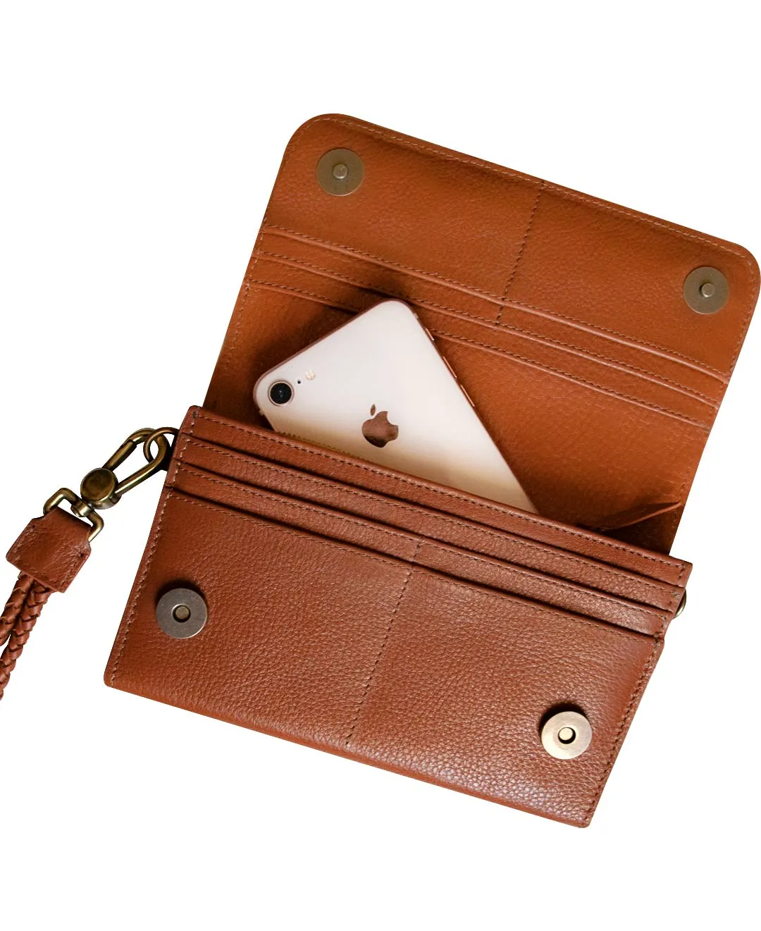 Tan MILA Clutch Wallet with Wrist Strap - Full Grain Leather