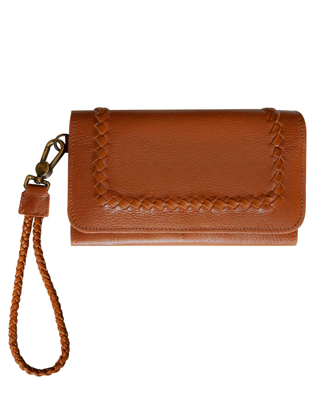 Tan MILA Clutch Wallet with Wrist Strap - Full Grain Leather