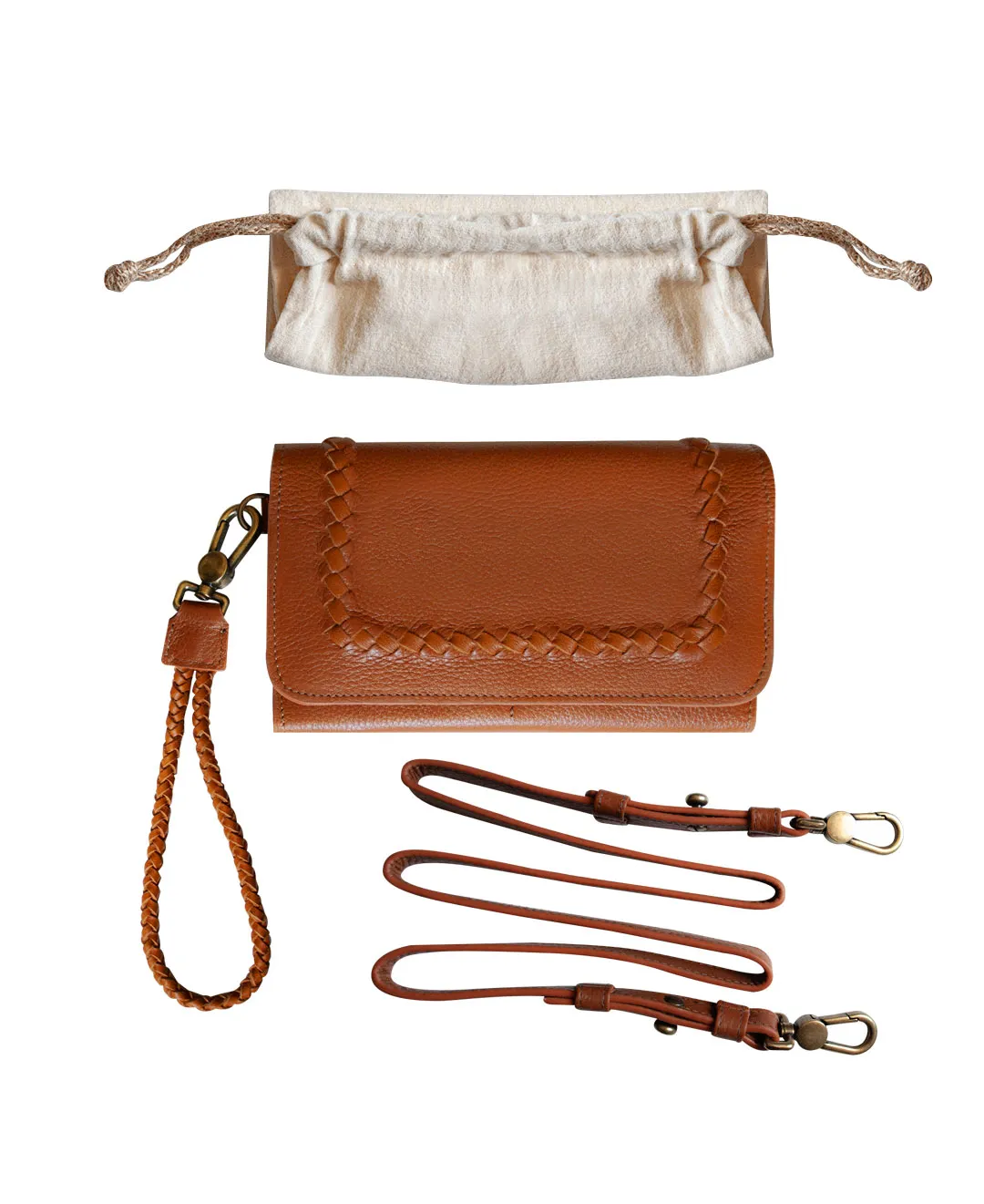 Tan MILA Clutch Wallet with Wrist Strap - Full Grain Leather