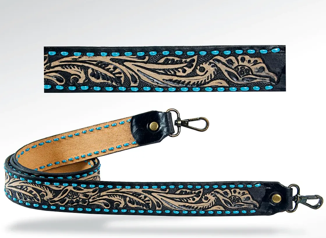 TEAL STITCHED TOOLED PURSE STRAP