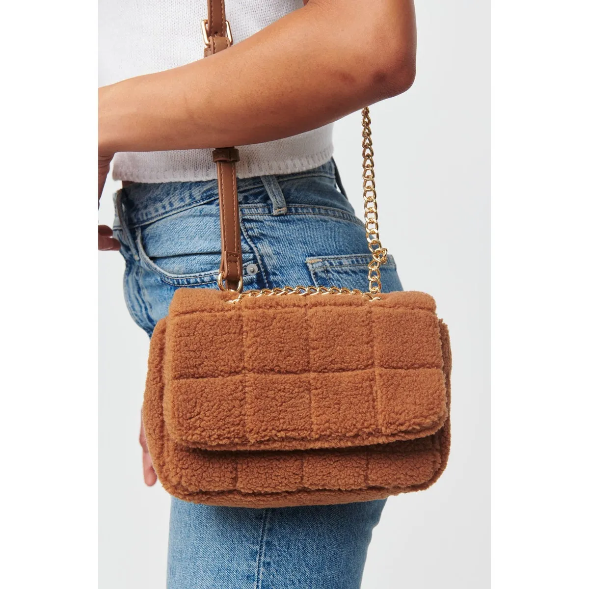 Teddy Sherpa Designer Bag in Caramel