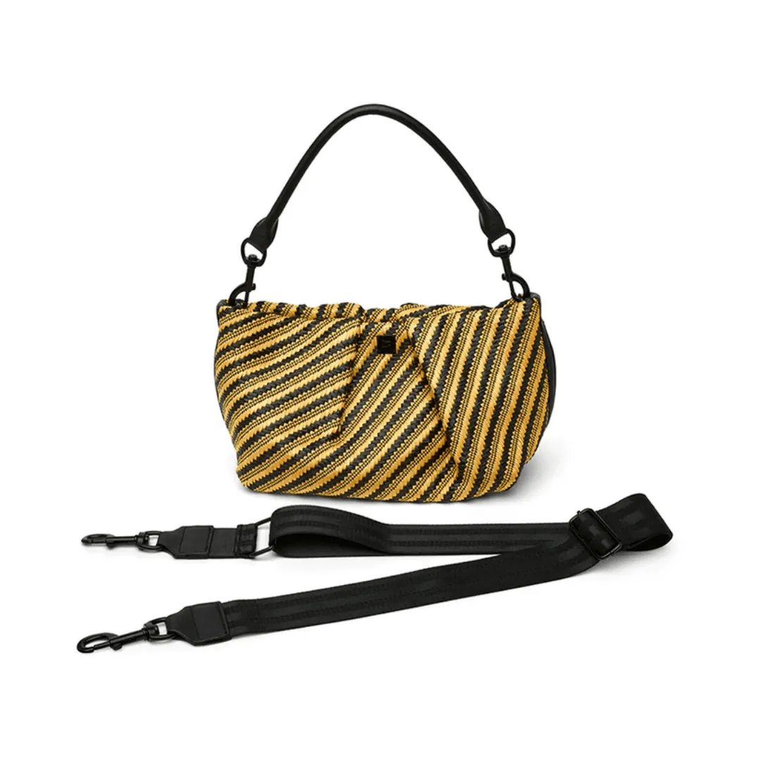 Think Royln Chic Savanna Clutch Crossbody Diagonal Stripe Raffia Handbag in Dune Black