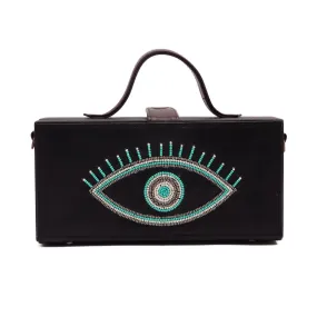 Turkish evil eye teal hand embroidered clutch bag for women