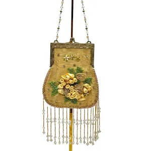 Vintage Floral & Beaded Evening Bag - Champagne Gold