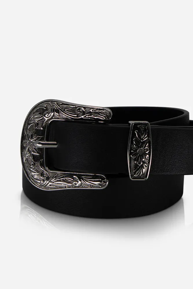 Western Belt Leather - Black Silver