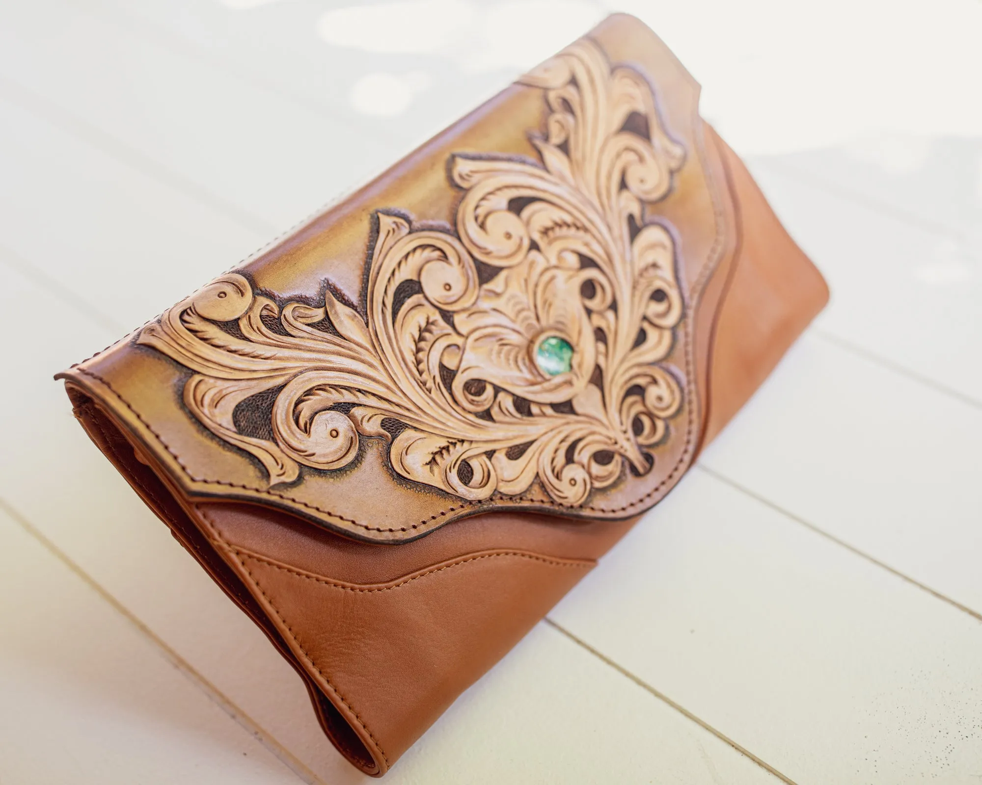 Western Floral Clutch with Turquoise