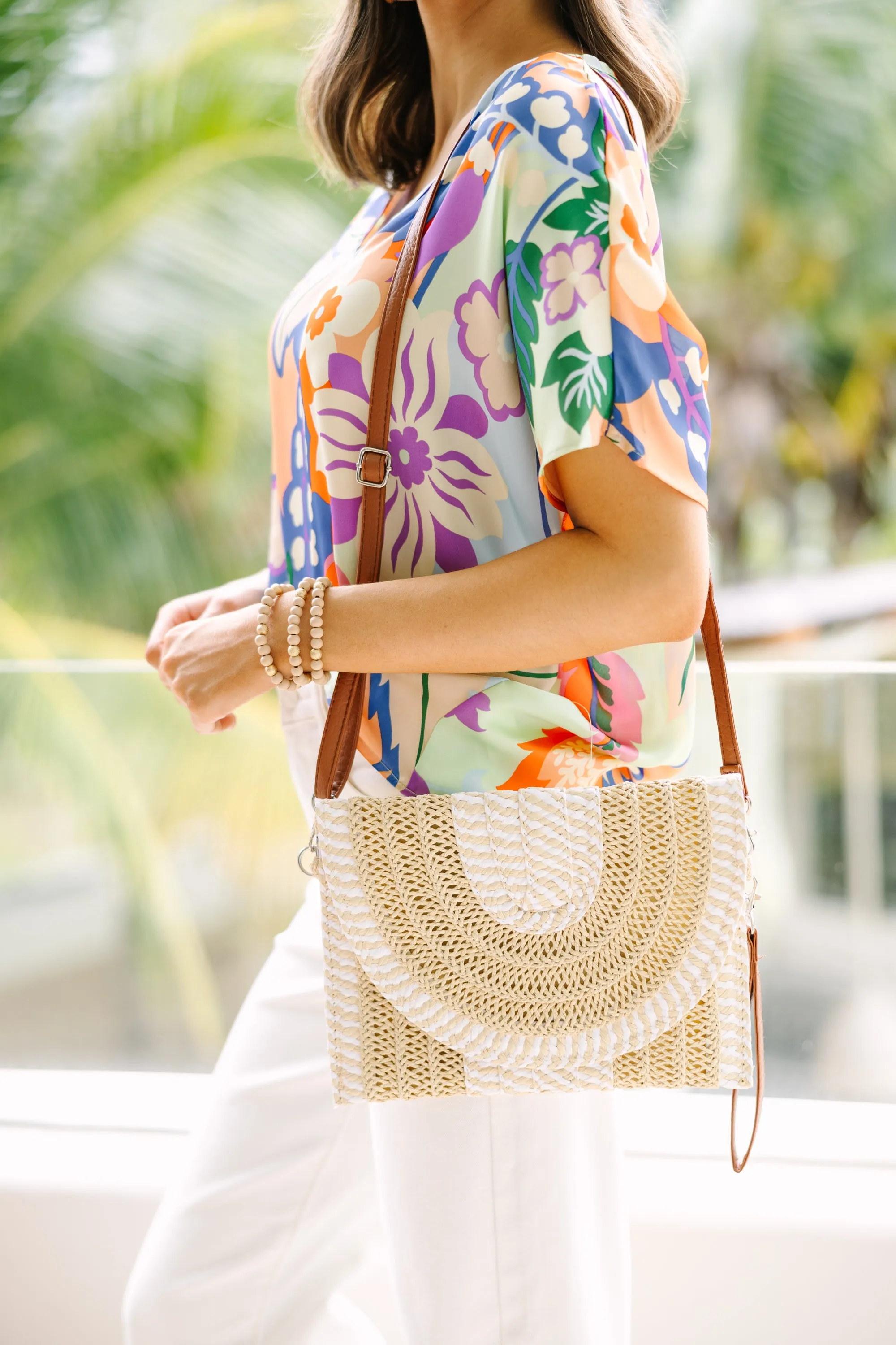 Wild Days Beige Brown Striped Purse